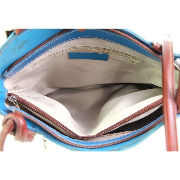 Florence BLUE GENUINE LEATHER BROWN TRIM SHOULDER BAG CONVERTIBLE BACKPACK PURSE main image 10